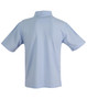 A light blue children's traditional polo shirt with a collar and short sleeves. It has a logo on the back.