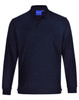 A dark navy unisex traditional poly/cotton pique long sleeve polo shirt with a logo on the collar.