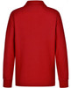 A red long sleeve polo shirt made from poly/cotton pique knit, featuring a collar and a logo.