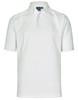 A white polo shirt with a classic collar and short sleeves, featuring a branded logo.