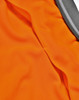 An orange polo shirt featuring a vented design and a grey collar, with a logo present.
