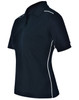 A navy polo shirt for ladies featuring contrast piping and a branded logo.