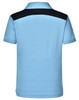 Light blue children's polo shirt with a black shoulder panel and a logo on the back.