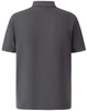 A grey men's polo shirt featuring a collar and short sleeves, with a logo on the back.