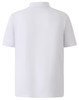 A plain white short-sleeve polo shirt with a collar and no visible branding.