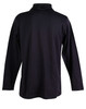 A long sleeve polo shirt in black, featuring a classic collar and a back view with a logo.