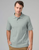 A men's cotton stretch polo in a light grey colour, featuring a collar and short sleeves, with a logo on the chest.