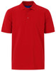 A red men's cotton stretch polo shirt, featuring a collar and short sleeves, with a small logo on the chest.