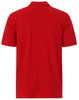 A red men's cotton stretch polo shirt with short sleeves and a collar, featuring a logo on the chest.