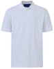 A white men's cotton stretch polo shirt with a classic collar and short sleeves, featuring a logo on the chest.