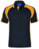 A black and orange men's polo shirt with a collar and a logo on the chest.