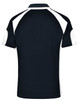A polo shirt in navy with white accents and a logo, featuring a classic collar and short sleeves.