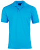 A bright blue polo shirt featuring a collar, short sleeves, and a logo on the front.
