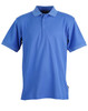 A blue Men's Connection Polo shirt featuring a collar, buttons, and short sleeves, with a branding logo.