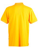 A yellow men's polo shirt featuring short sleeves and a collar, with a logo on the side.
