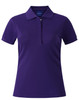 A purple ladies' polo shirt featuring a collared neckline and short sleeves, with a logo on the chest.