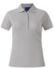 A light beige ladies' polo shirt with a collar and short sleeves, featuring a small logo.