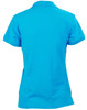 A turquoise polo shirt for women featuring short sleeves and a standard collar. It has a logo on the back.
