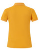 A women's yellow polo shirt with a back view and a small logo at the hem.