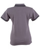 A ladies' short sleeve polo shirt in grey with contrasting trim, featuring a simple design and a logo.