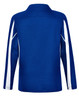 A blue long sleeve polo shirt with white accents and mesh details at the sides. It features a collar and a logo.