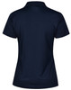 A navy textured polo shirt with a classic collar and short sleeves. It features a logo on the front.