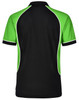 A black and green tri-colour short-sleeve polo shirt featuring contrasting trim and a logo.
