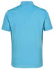 A blue polyester polo shirt featuring short sleeves and a sleek design with contrast detailing and a logo.