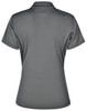 A grey polo shirt featuring short sleeves and a contrasting design at the sides, with a logo present.