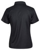 A black short-sleeved polo shirt with a collar, featuring a logo on the back.