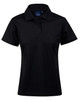Black ladies' short-sleeve polo shirt with a classic collar and branded label.