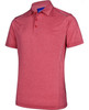 A red short sleeve polo shirt featuring a subtle texture and contrasting trim, with a collar and three buttons.