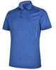 A short sleeve polo shirt in a vibrant blue colour with a subtle texture and decorative piping, featuring a branding logo.