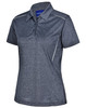 A navy blue cationic short sleeve polo shirt with a subtle textured pattern and a logo.