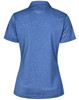 A blue ladies' short sleeve polo shirt with a classic collar and back view. It features a logo on the side.
