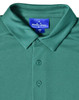 A green short-sleeved polo shirt made of bamboo charcoal fabric featuring a collar and a front button placket.