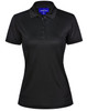 A black ladies' bamboo charcoal polo shirt with short sleeves and a collar, featuring a logo.