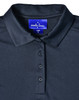 A navy bamboo charcoal polo shirt with a collar and four buttons, featuring a logo at the neckline.