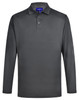 A long-sleeved men's polo shirt in dark grey with a collar and a branding logo on the chest.