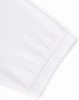A close-up of a white men's polo shirt, featuring short sleeves and a ribbed cuff. The shirt includes a logo.