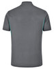A grey men's sustainable poly/cotton polo shirt featuring contrasting details and a logo.