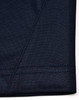 A close-up of the navy fabric of a polo shirt showcasing textured stitching details.