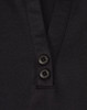 A black short-sleeve polo shirt featuring a placket with two buttons and a logo.