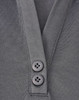 A grey sustainable poly/cotton polo shirt featuring a placket and two buttons. The shirt includes a logo.