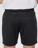 Black sports shorts made of bamboo charcoal, featuring a back pocket and elastic waistband. Includes a logo.