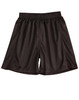 Black kid's soccer shorts with an elastic waistband and pinstripe design. Features a logo on one side.