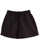 Black microfibre sports shorts featuring an elastic waistband and pockets. Includes a logo on the fabric.