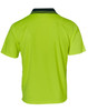 A Hi-Vis short-sleeve polo shirt in bright yellow with a contrasting collar and short sleeves. It features a logo.