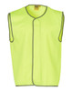 A hi-vis safety vest in bright yellow with grey trim, featuring a sleeveless design and a logo.