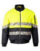 Hi-Vis two-tone jacket in bright yellow and black, featuring reflective 3M tapes and a zippered front. Includes a pocket.